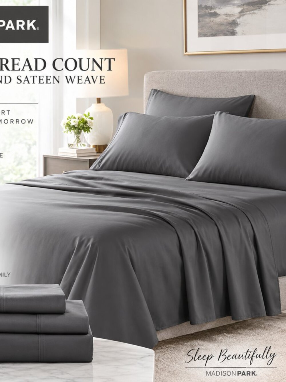 Madison Park 1500 Thread Count Cotton Blend Sateen Weave Sheet Set and Pillowcas